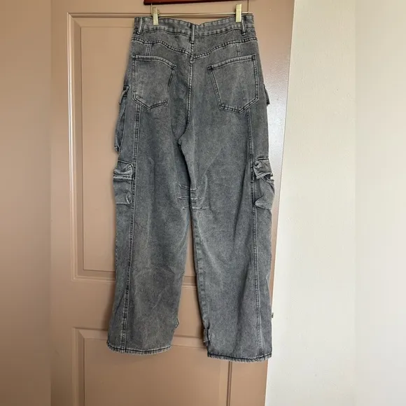 WASHED DENIM TOP-QUALITY MULTIPLE POCKETS DESIGN JEAN WOMEN'S LOOSE