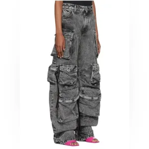 WASHED DENIM TOP-QUALITY MULTIPLE POCKETS DESIGN JEAN WOMEN'S LOOSE