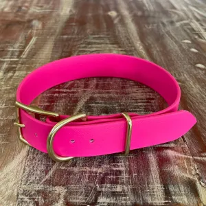Waterproof Buckle Collar : Neon Pink   Brass