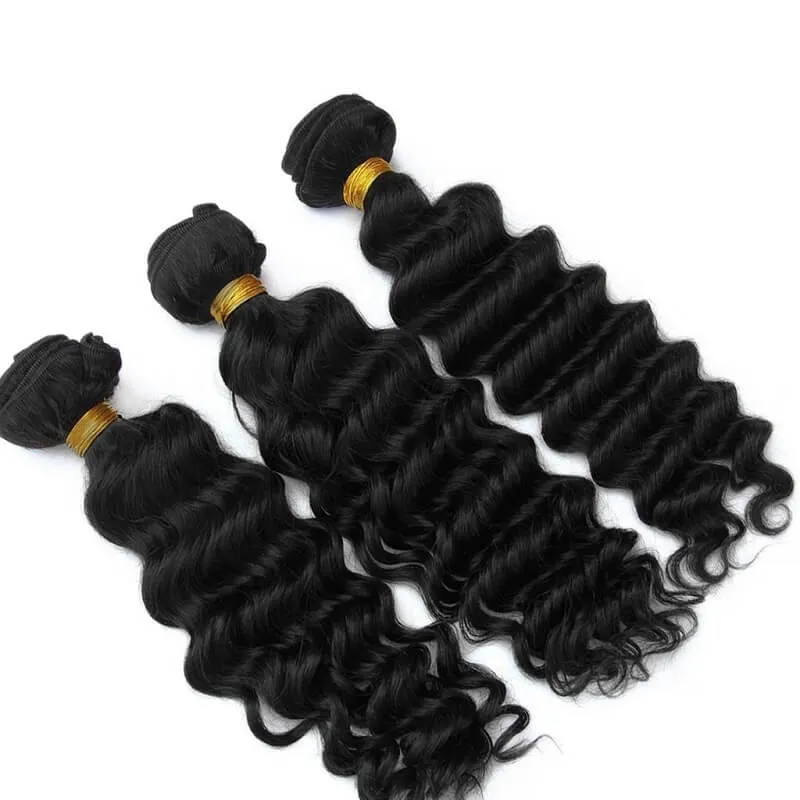 Wavymy Deep Wave Virgin Human Hair Weave 3 Bundles With 5x5 Lace Closure