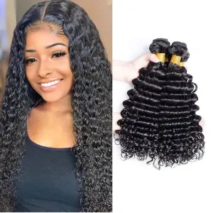 Wavymy Deep Wave Virgin Human Hair Weave 3 Bundles With 5x5 Lace Closure