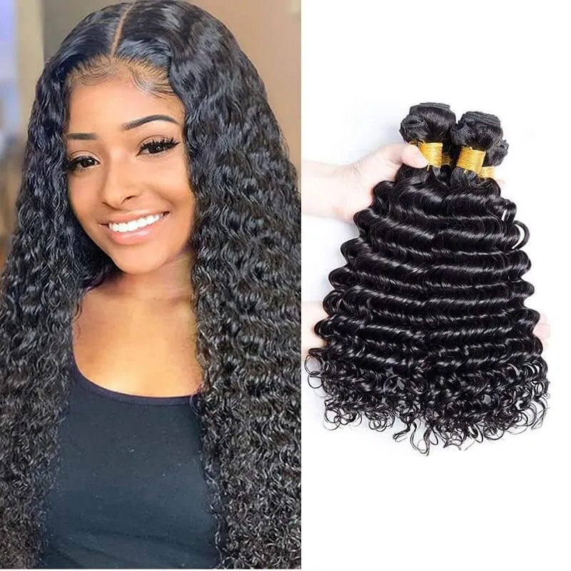 Wavymy Deep Wave Virgin Human Hair Weave 3 Bundles With 5x5 Lace Closure