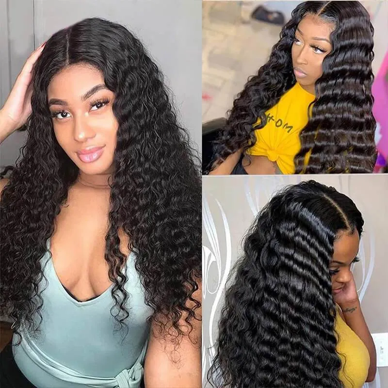 Wavymy Deep Wave Virgin Human Hair Weave 3 Bundles With 5x5 Lace Closure