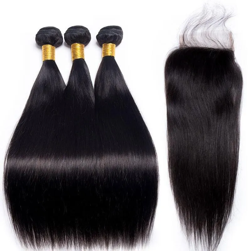 Wavymy Straight Virgin Human Hair 5x5 Lace Closure With 3 Bundles