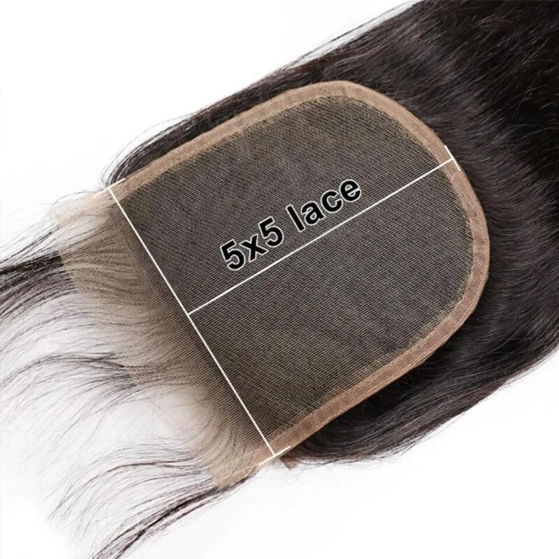 Wavymy Straight Virgin Human Hair 5x5 Lace Closure With 3 Bundles