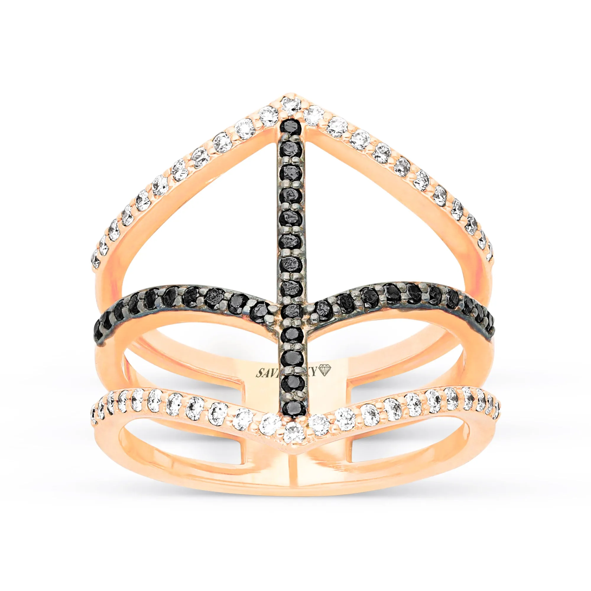 White and Black Diamond Arrow Geometric Band Ring
