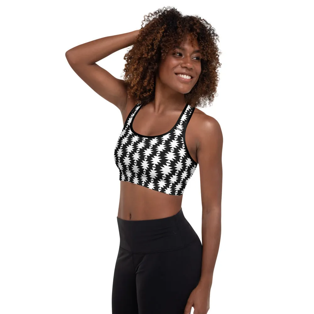 White Aztec Padded Sports Bra