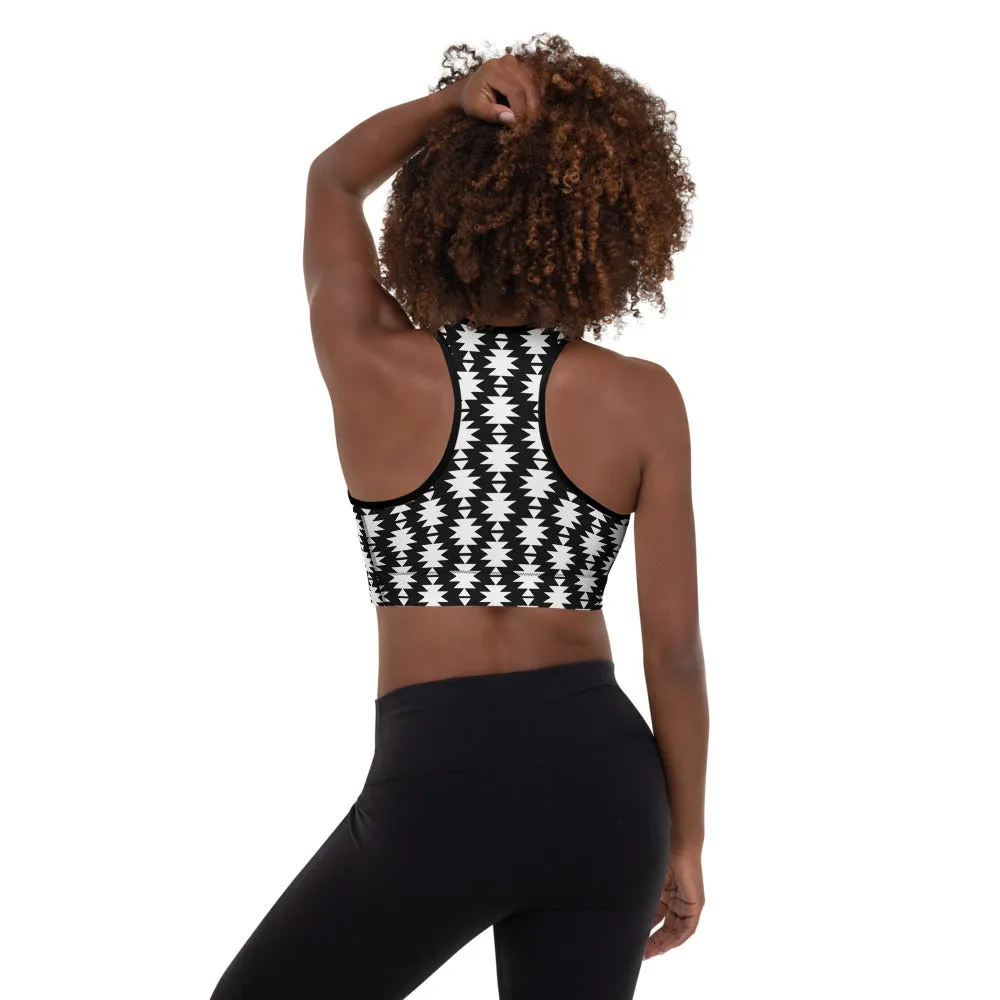White Aztec Padded Sports Bra