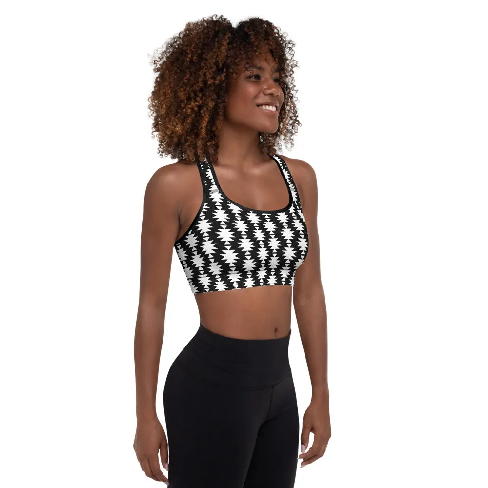 White Aztec Padded Sports Bra