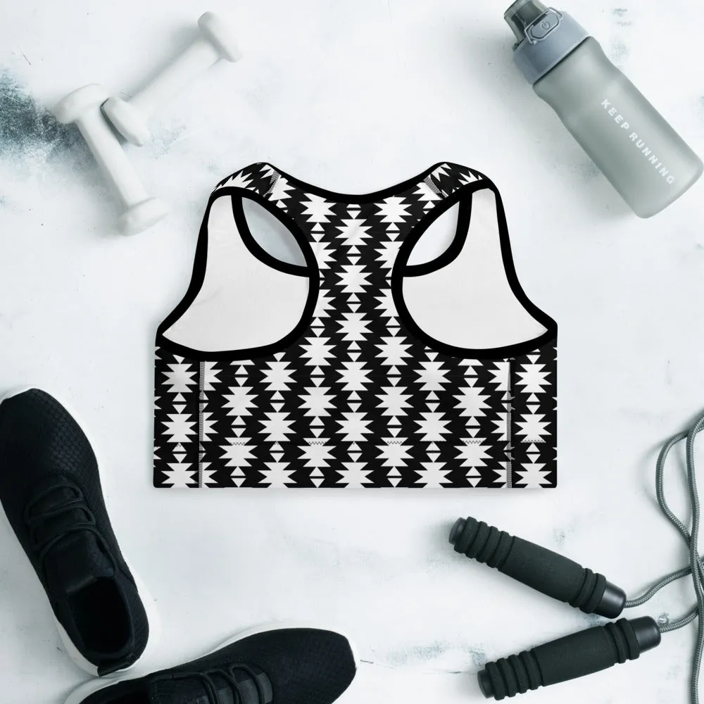 White Aztec Padded Sports Bra