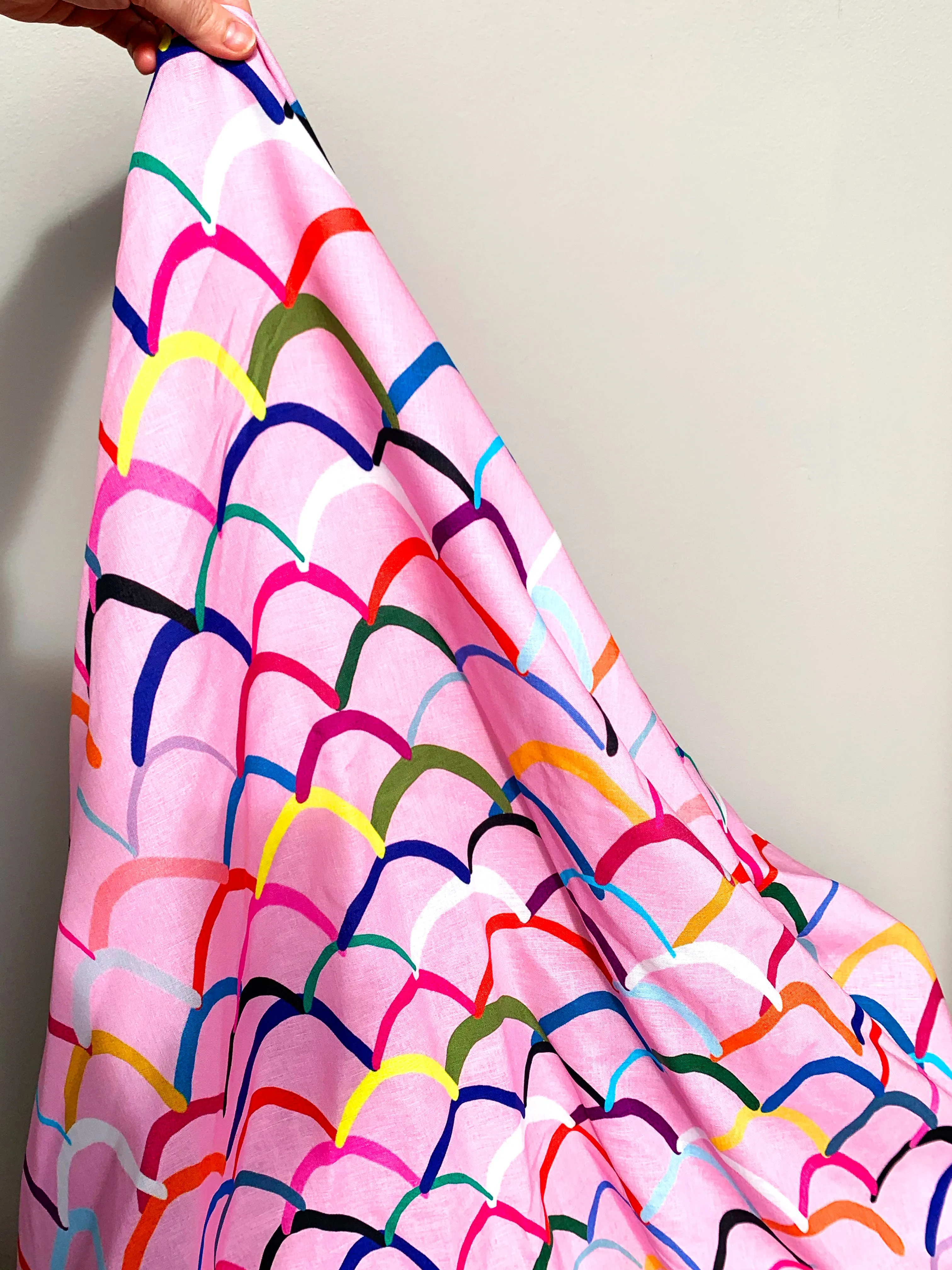 (white not pink background) Coloured Waves cotton linen piece 1 M