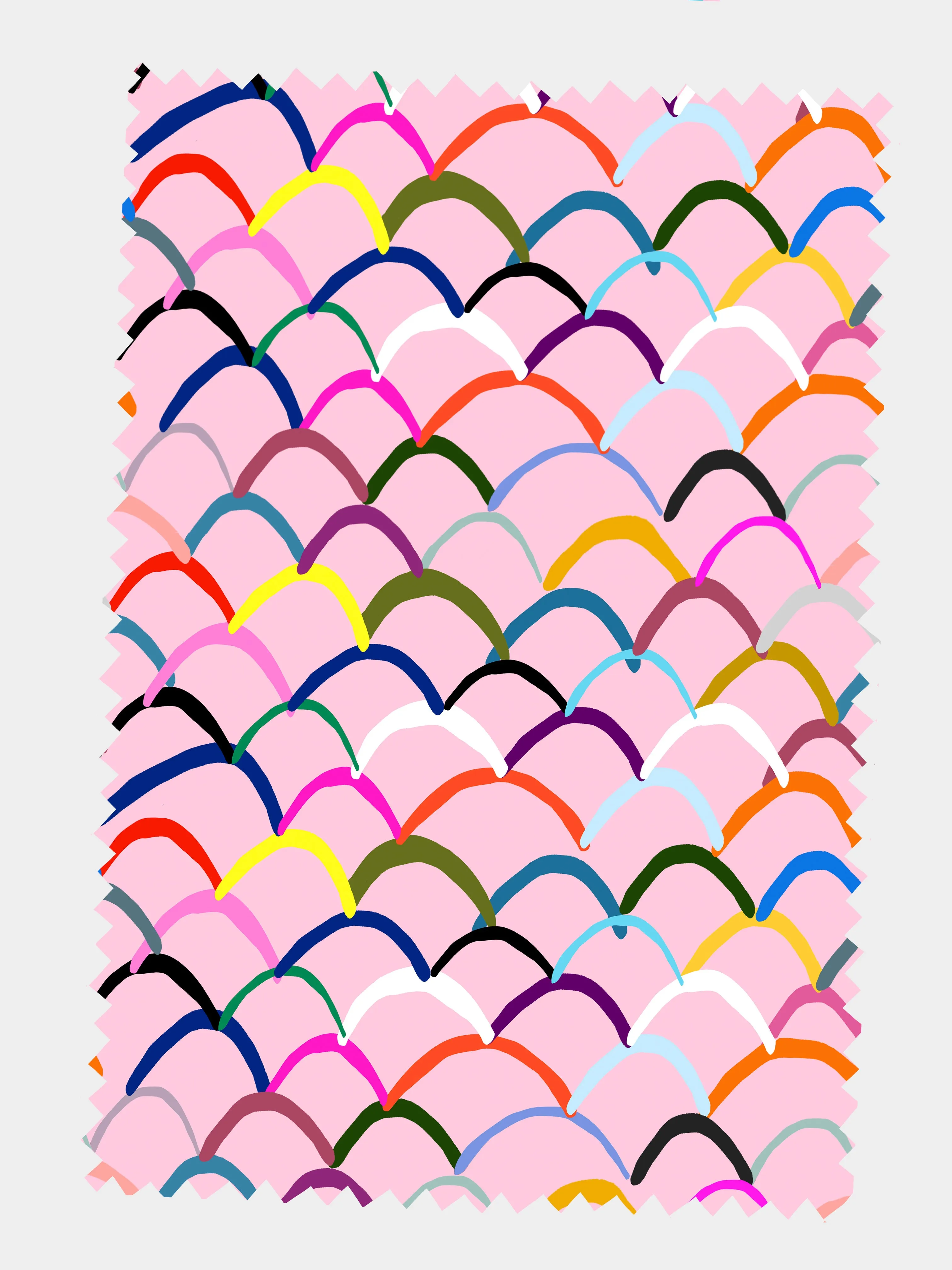 (white not pink background) Coloured Waves cotton linen piece 1 M