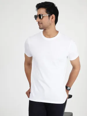 White Solid Slim Fit T-Shirt | JadeBlue