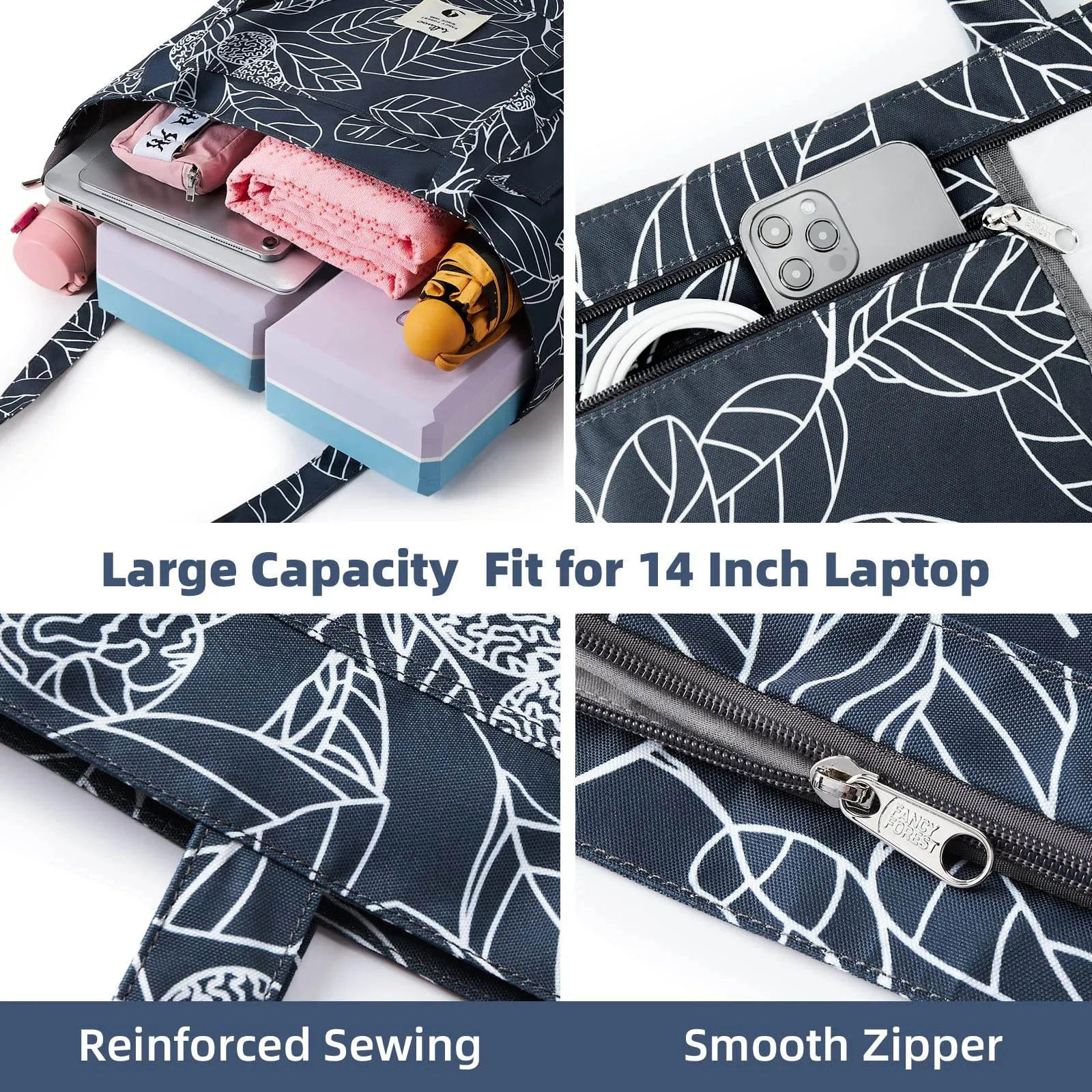 WLLWOO WLLWOO Yoga Bags for Women with Yoga Mats Bags Carrier Carryall Canvas Tote for Pilates Shoulder for Travel Office Beach Workout (Leaf)