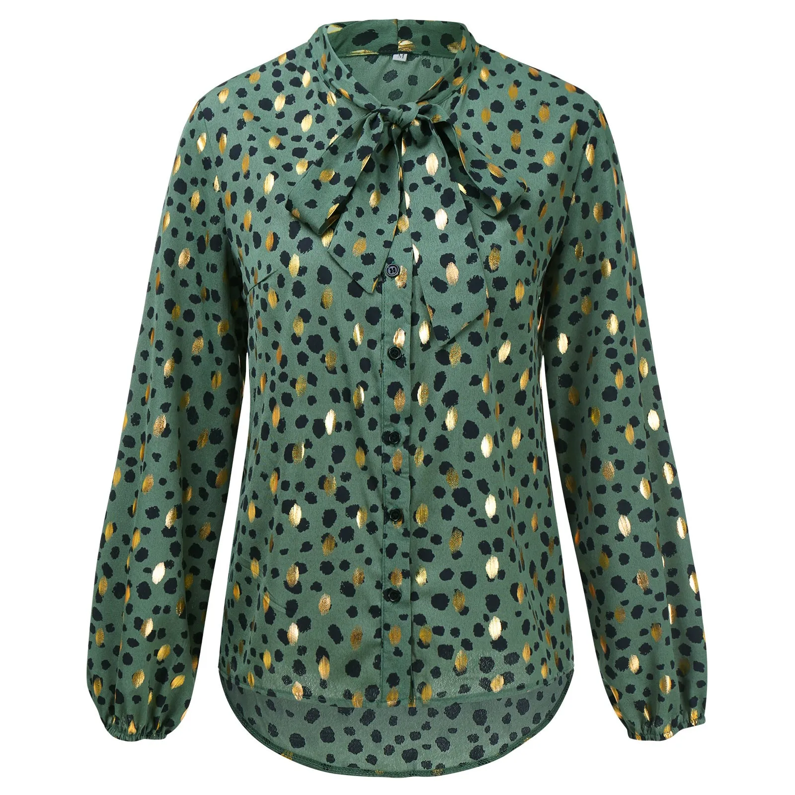 Women's Patterned Blouse with Collar and Long Sleeves