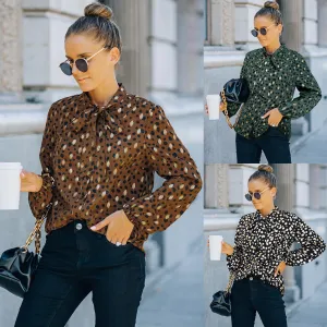 Women's Patterned Blouse with Collar and Long Sleeves