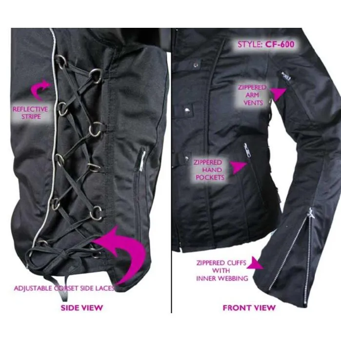 Women’s Removable Armor Black Fabric Motorcycle Jacket