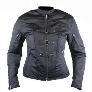 Women’s Removable Armor Black Fabric Motorcycle Jacket
