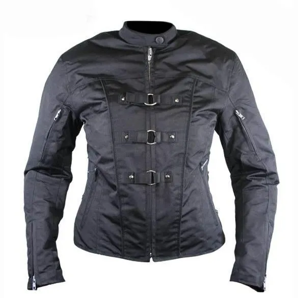 Women’s Removable Armor Black Fabric Motorcycle Jacket