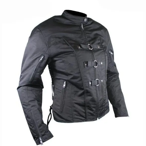 Women’s Removable Armor Black Fabric Motorcycle Jacket