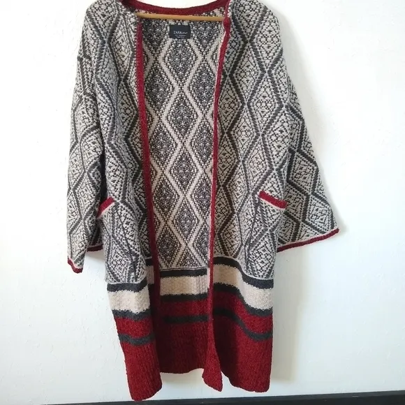 𝅺ZARA knit Oversized Wool blend Open geometric print Sweater Womens size M