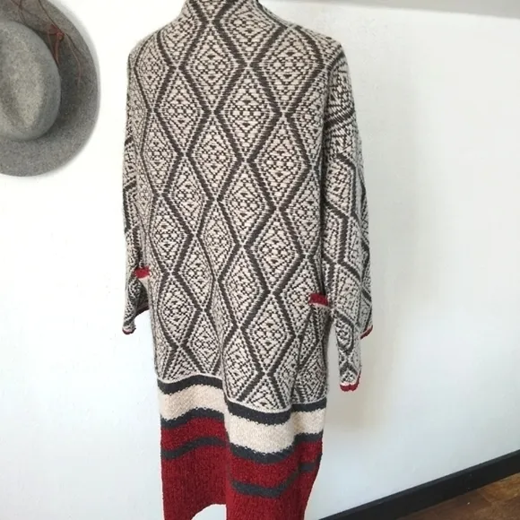 𝅺ZARA knit Oversized Wool blend Open geometric print Sweater Womens size M