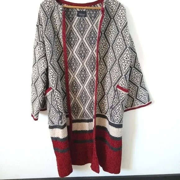 𝅺ZARA knit Oversized Wool blend Open geometric print Sweater Womens size M