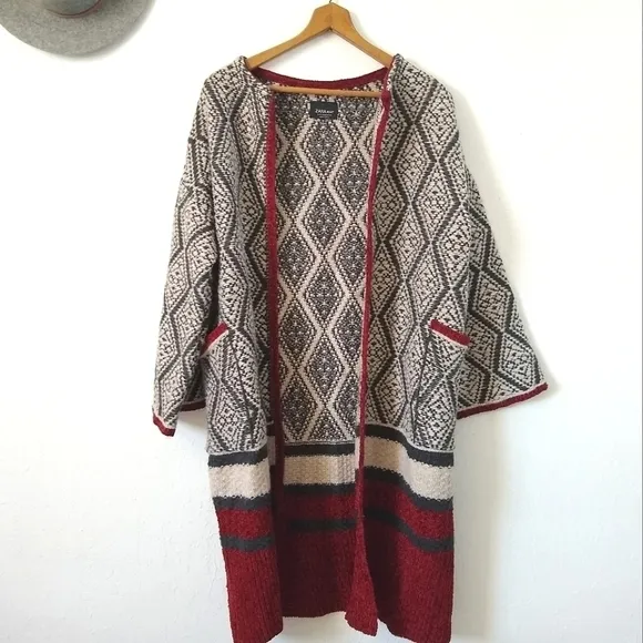 𝅺ZARA knit Oversized Wool blend Open geometric print Sweater Womens size M