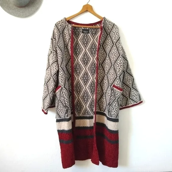 𝅺ZARA knit Oversized Wool blend Open geometric print Sweater Womens size M