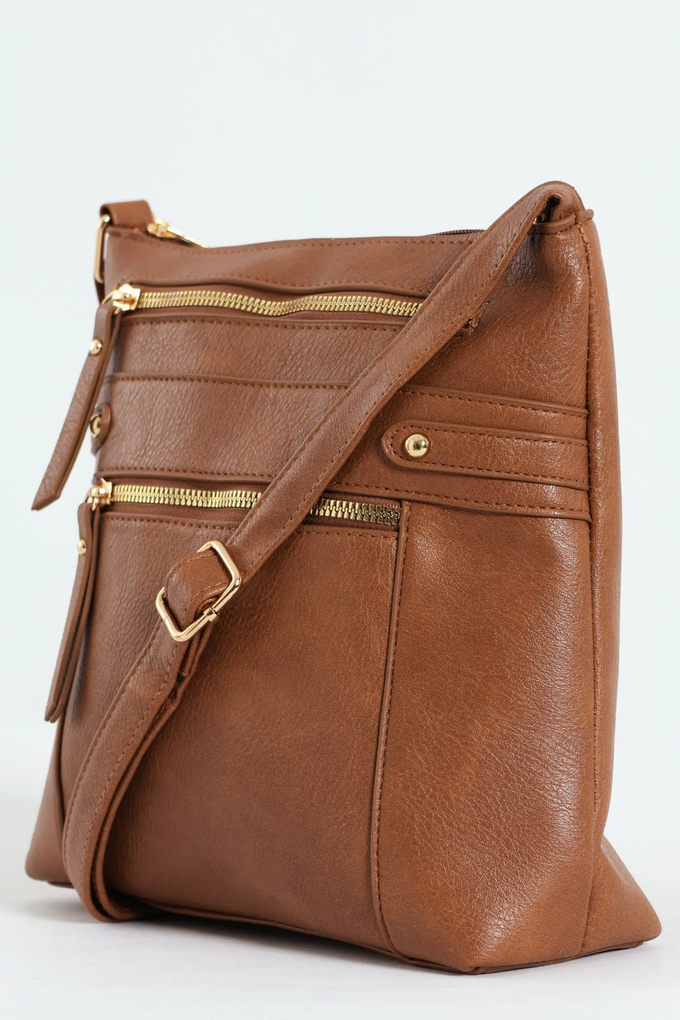 Zip Detail Crossbody Bag - Brown