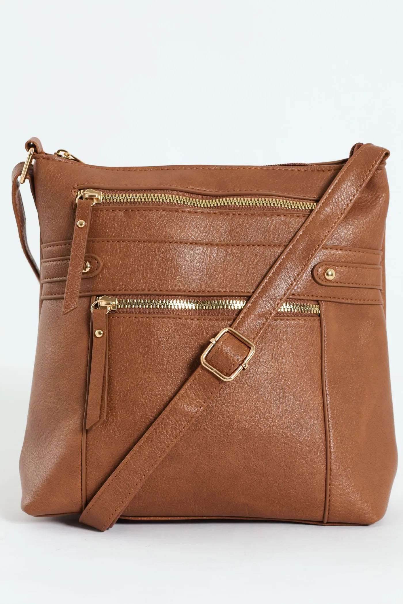 Zip Detail Crossbody Bag - Brown