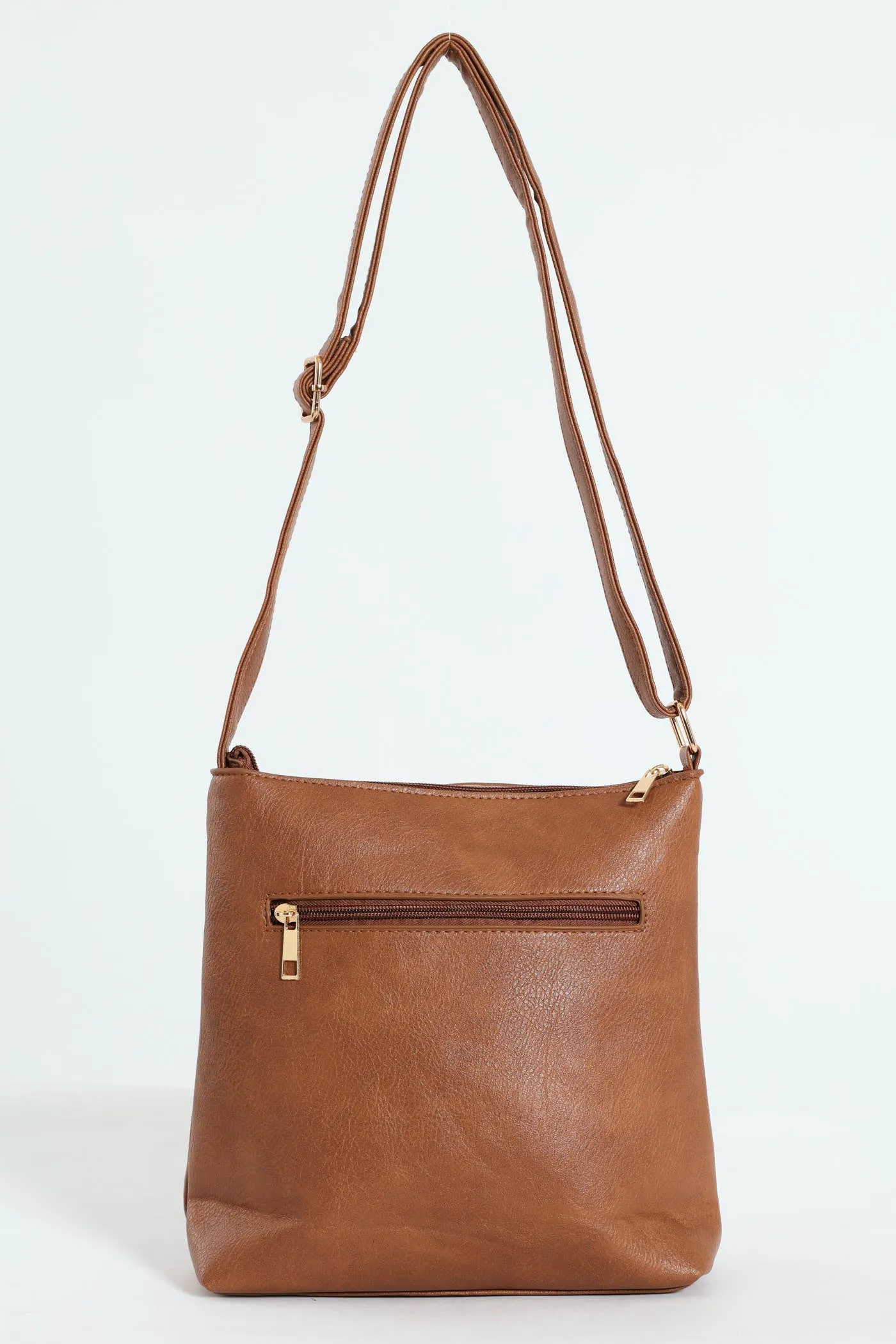 Zip Detail Crossbody Bag - Brown