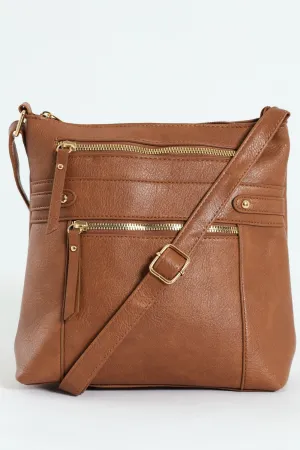 Zip Detail Crossbody Bag - Brown