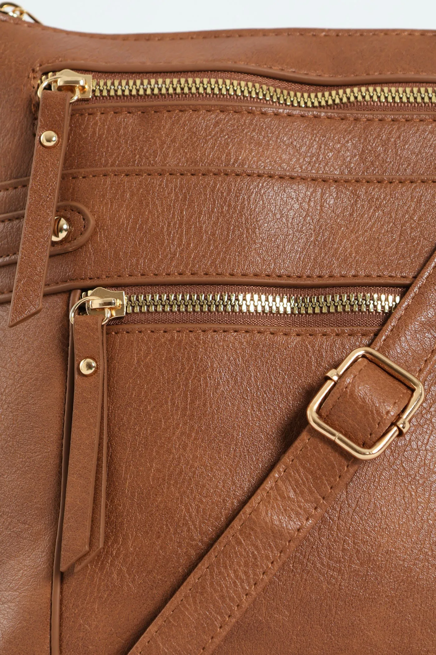 Zip Detail Crossbody Bag - Brown